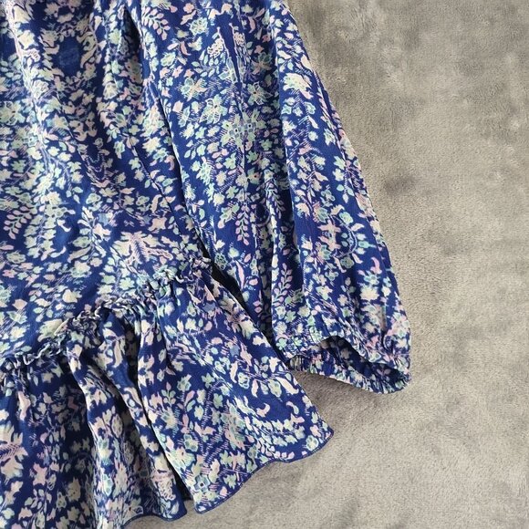 Rebecca Taylor Women 100%Silk Floral Ruffle Hem Top XS Blue Romantic Boho Spring - Picture 4 of 10